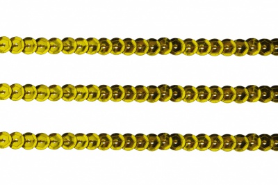 Пайетки "ОмТекс" на нитях, SILVER-BASE, 6 мм С / упак.73+/-1м, цв. А-1 - т.золото - купить в Воткинске. Цена: 468.37 руб.