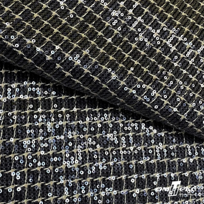 Ткань костюмная с пайетками, 100%полиэстр, 460+/-10 гр/м2, 150см #309 - цв. чёрный - купить в Воткинске. Цена 1 203.93 руб.