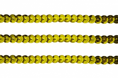 Пайетки "ОмТекс" на нитях, SILVER-BASE, 6 мм С / упак.73+/-1м, цв. 7 - св.золото - купить в Воткинске. Цена: 468.37 руб.