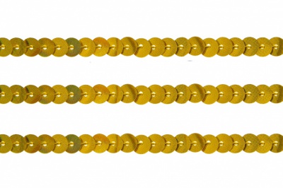 Пайетки "ОмТекс" на нитях, SILVER SHINING, 6 мм F / упак.91+/-1м, цв. 48 - золото - купить в Воткинске. Цена: 356.19 руб.