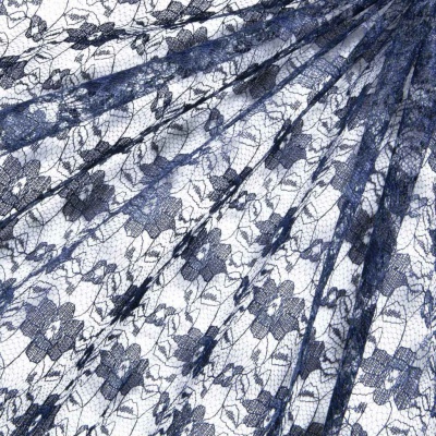 Кружевное полотно гипюр 10102, шир.150 см, цвет т.синий/dark blue - купить в Воткинске. Цена 177.14 руб.